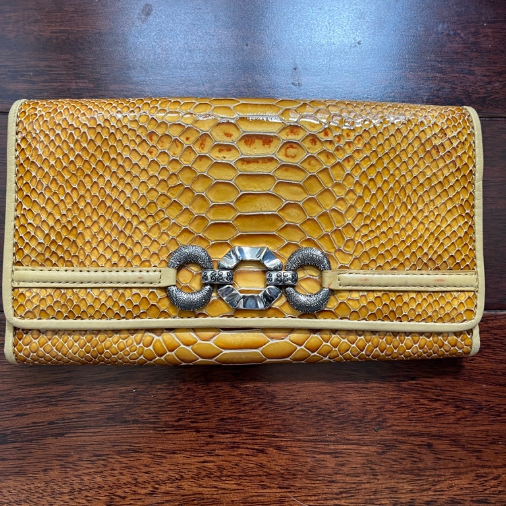 Brighton Snakeskin Wallet Patent Leather Crocodile Tan Silver Preppy‎ Y2K Travel
